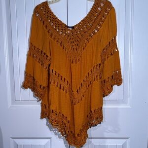 Elegant Women's Crochet Tunic in Mustard Yellow Orange
